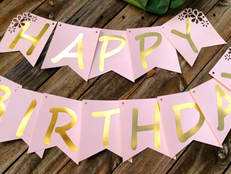 Happy Birthday Banner - Pink & Gold Online Sale