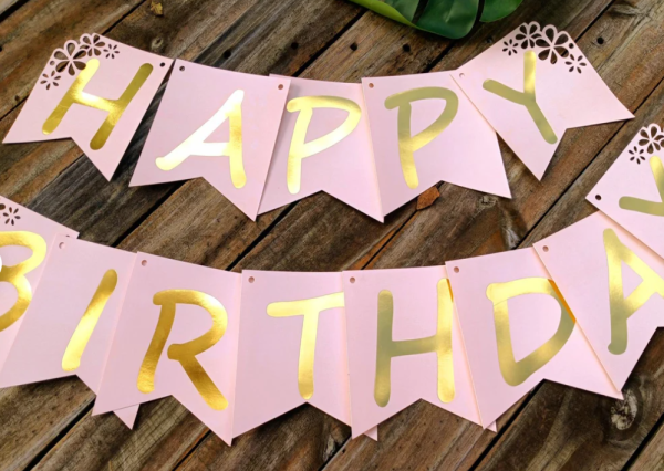 Happy Birthday Banner - Pink & Gold Online Sale