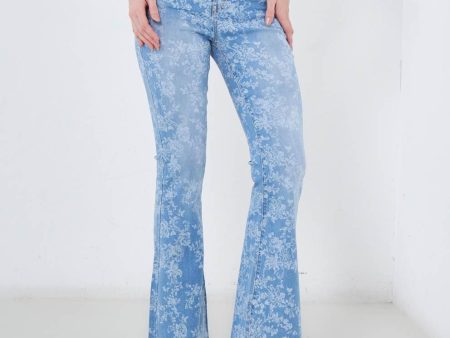 Jeans flare a fiori Online now