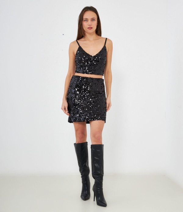 Top crop in paillettes Discount