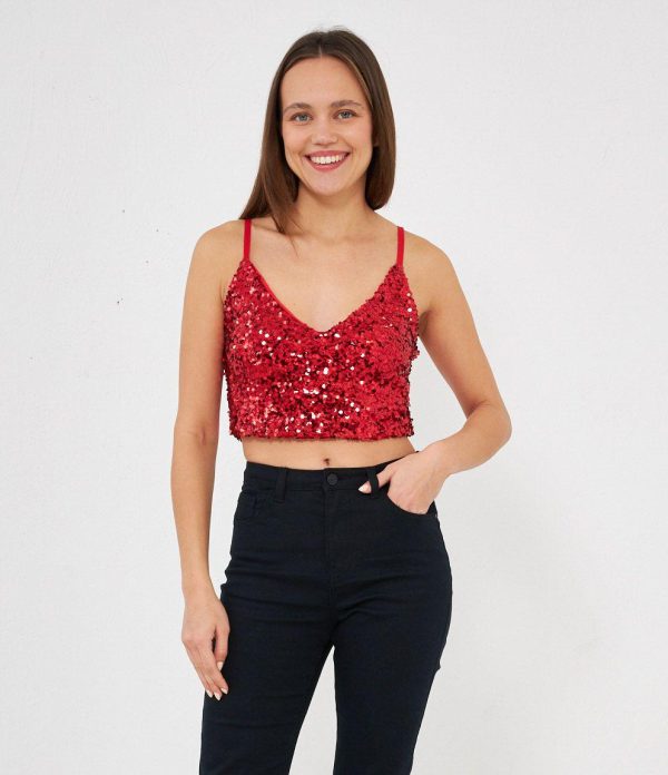 Top crop in paillettes Discount